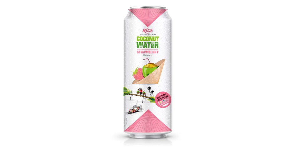 Vietnam Fresh Coconut Water With Strawberry Flavor 500ml Can Rita Brand